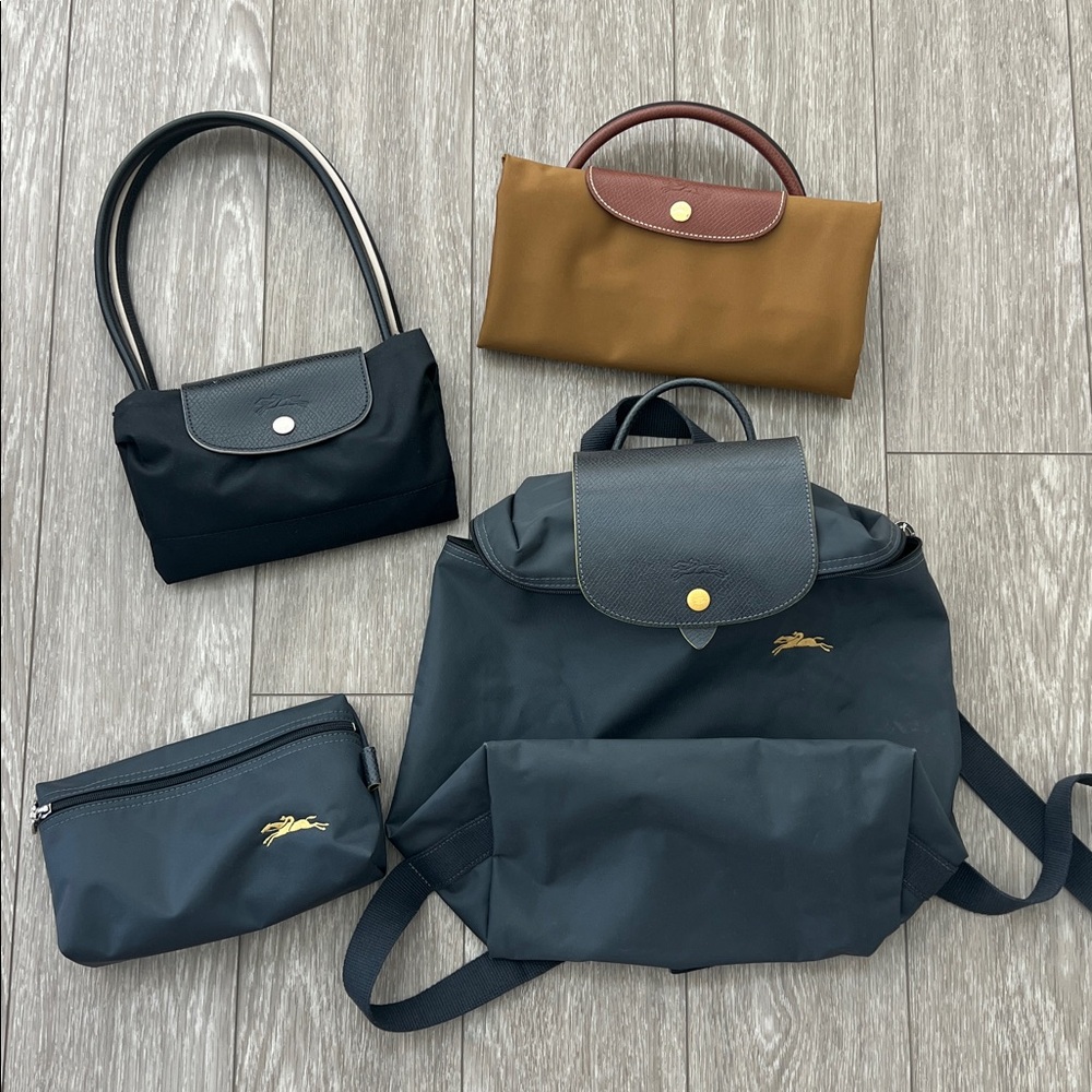 Lot of 4. Longchamp Le Pliage shoulder bag, travel bag, Cosmetic pouch, Backpack